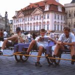 Pedal taxi driver wait for trade in prague, Czech Republic. Photo by Pete Bracey